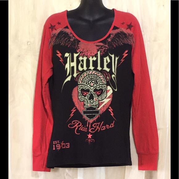 Harley Davidson women’s long sleeves tee Large - Picture 1 of 4